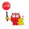 Sweet and cute devil with sign stop vector