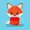 Sweet and cute fox with red heart isolatrd on blue background