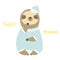 Sweet cute yawning sloth in pyjama and bed cap