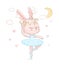 Sweet dancing ballerina bunny illustration. Dancilg little rabbit wearing blue tutu ans wreath. Can be used for t-shirt