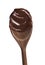 Sweet dark chocolate cream on wood spoon.