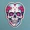 Sweet Day Flower Skull Sticker On Blue Background