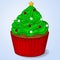 Sweet and delicious Christmas cupcake for New Year design. Simple cartoon style. Vector illustration