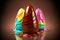 sweet delicious three-layer easter candy in chocolate sauce