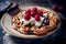 Sweet and delicious waffles with fruits