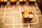 Sweet Dessert: Selective focused Colorful Delicious Fruit Jelly on the black and white stone table background for food and drink