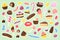 Sweet dessert stickers set, confectionery collection with jelly candy, cupcake, ice cream