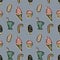 Sweet, desserts seamless pattern on a blue background. Hand drawn doodle