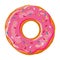 Sweet donut. Donut with pink glaze isolated on white background. Vector