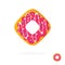 Sweet donut isolated icon or doughnut with sprinkles logo flat cartoon illustration, pink colored glazed with strawberry