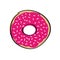 Sweet donut with pink strawberry topping