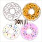 Sweet donut set of traditional american sweet dessert in cartoon style isolated on a white background for menu design