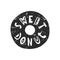 Sweet donut, silhouette sticker with lettering inside. Imitation of stamp, print with scuffs