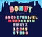 Sweet donut type font with different glaze. Colorful donut alpha