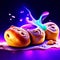 Sweet donuts with icing and glaze on a purple background. AI Generated
