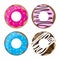 Sweet donuts. Top view. Sugar food. Cafe design. Simple design. Colorful picture. Vector illustration. Stock image.