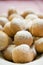 Sweet dough balls with alchermes liqueur called castagnole