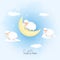 Sweet dream text with sheep jumping on cloud hand drawn illustration