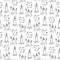 Sweet Dreams Seamless Pattern. Hand drawn outline doodle childrens background. Moon and Candles