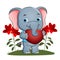 The sweet elephant is holding a big heart with the happy face for valentine