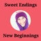 Sweet endings, new beginnings text with happy caucasian woman in wooly hat and gloves at christmas