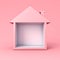 Sweet exhibition booth blank display house box stand isolated on pink pastel color background minimal concept