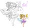Sweet fairy in tutu holding a large butterfly on the finger  color and outlined picture for coloring book