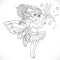 Sweet fairy in tutu holding a large butterfly on the finger outlined for coloring book