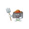 Sweet Farmer digital camera cartoon mascot with hat and tools