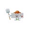 Sweet Farmer white keyboard cartoon mascot with hat and tools