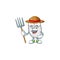 Sweet Farmer white mouse cartoon mascot with hat and tools