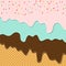 Sweet flavor ice cream texture layer melted on wafer background