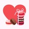 Sweet french macaroons for Valentines day. Macarons with ribbon.