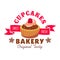 Sweet fresh cupcakes icon. Bakery emblem