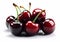 Sweet fresh dark cherries on white background.Macro.AI generative