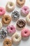 Sweet and fresh donuts with various types of toppings