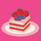 Sweet and fresh red strawberry and blueberry layered cake on a classic plain plate