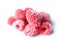 Sweet frozen raspberries on white background
