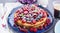 Sweet fruit cake with berries. Fresh berries raspberries and blu