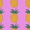 Sweet fruit juicy pineapple on a pink background, seamless pattern