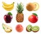 Sweet fruits. 3D vector icons set. Realistic illustrations