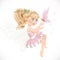 Sweet girl fairy in a pink tutu holding a large butterfly on the finger
