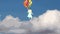 Sweet girl flying on balloons in the sky, animation
