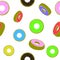 Sweet Glazed Colorful Donut Seamless Pattern. Fast Food Texture