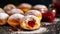 Sweet Hanukkah Treat Sufganiyah Donuts with Jam Filling - Generative AI