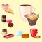 Sweet hazelnut muffins delicious cake coffee cup morning bakery dessert pastry fresh drink cappuccino vector