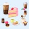 Sweet hazelnut muffins delicious cake coffee cup morning bakery dessert pastry fresh drink cappuccino vector
