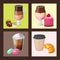 Sweet hazelnut muffins delicious cake coffee cup morning bakery dessert pastry fresh drink cappuccino vector