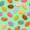 Sweet heart donuts texture. Vector striped background with donut cakes for birthday