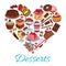 Sweet heart shape with desserts elements